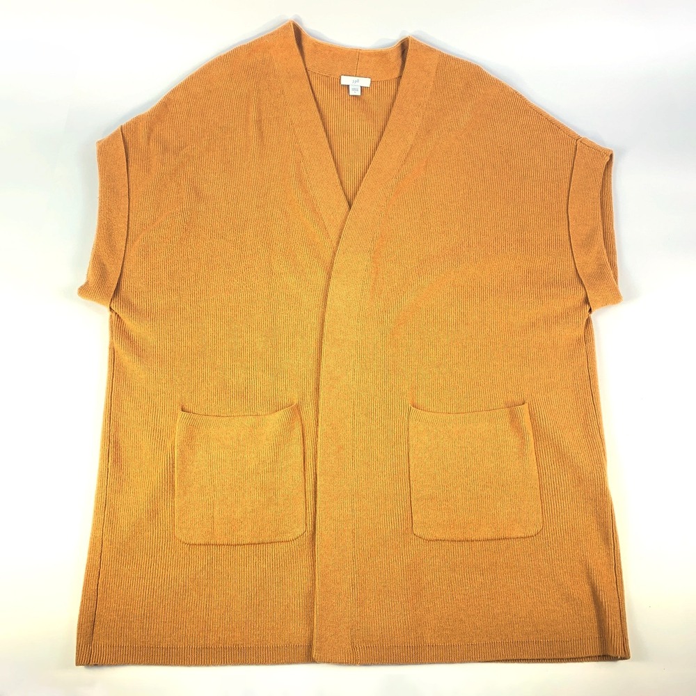 J Jill Gilet Open Front Cardigan Womens Sz L Burnished Brass Cap Sleeves Pockets